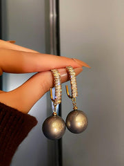 925 Silver Needle Zircon Pearl Earrings