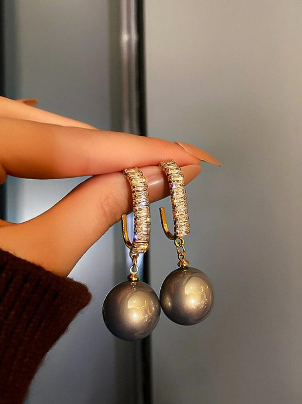 925 Silver Needle Zircon Pearl Earrings