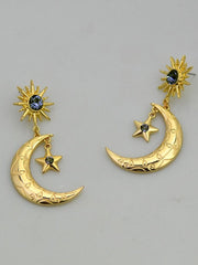 Diamond Studded Star Moon Earrings
