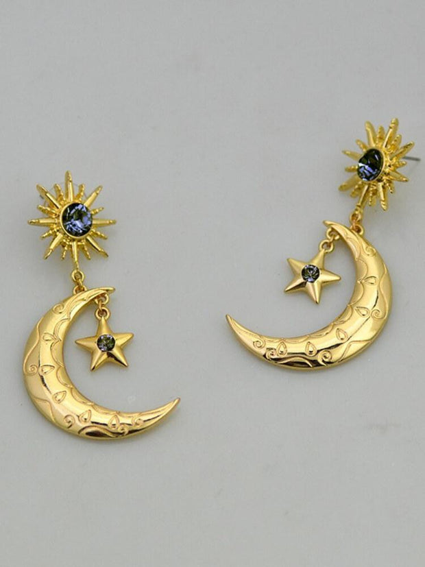 Diamond Studded Star Moon Earrings