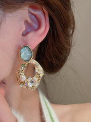 Silver Needle Diamond Inlaid Flower Pearl Earrings