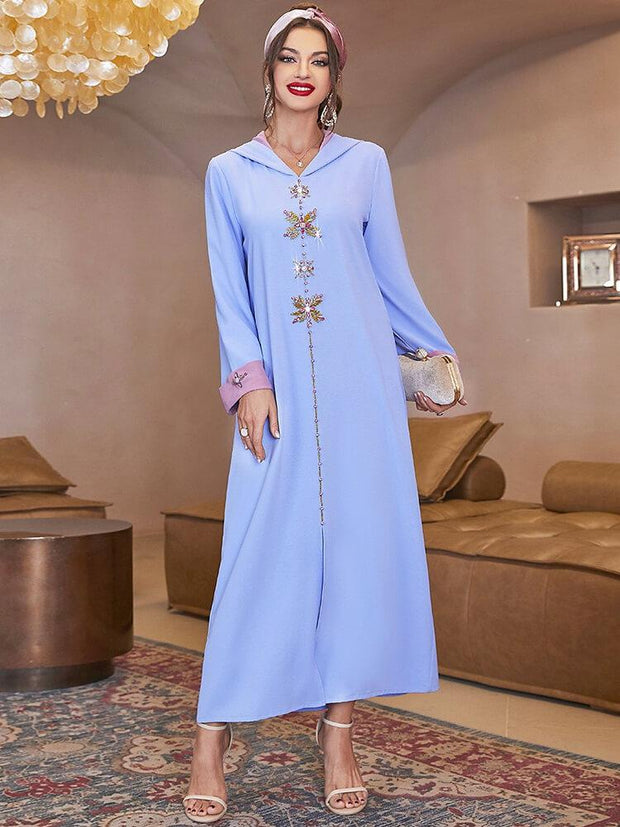 Arabian Women's Stitched Cuffed Hooded Dress