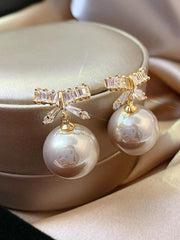 925 Silver Needle Zircon Pearl Earrings