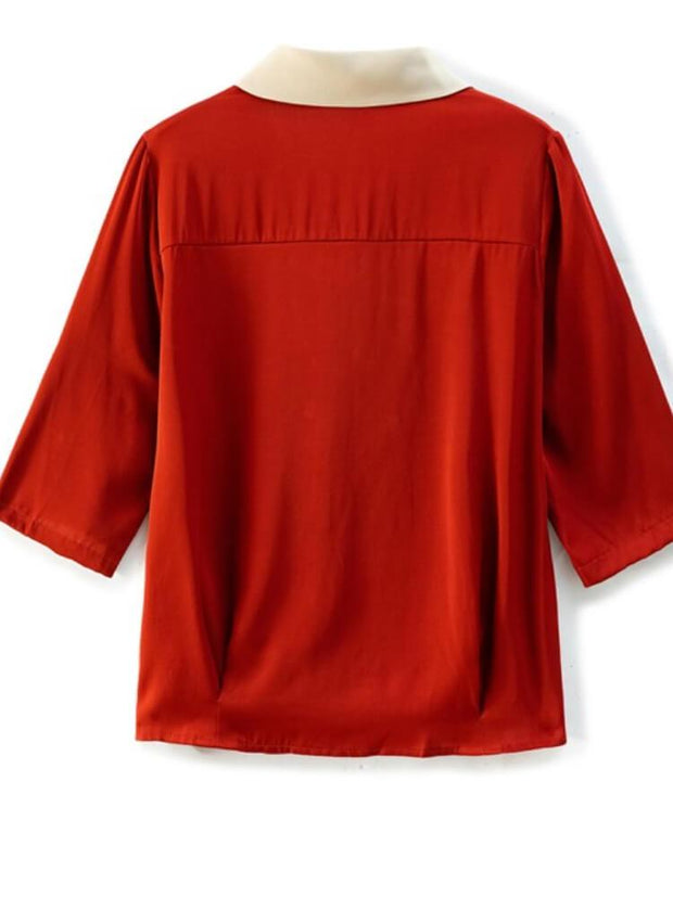 Half Sleeve Contrast Lapel Chiffon Shirt