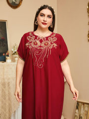 Women's Large Beaded Embroidered Short Sleeve Jalabiya