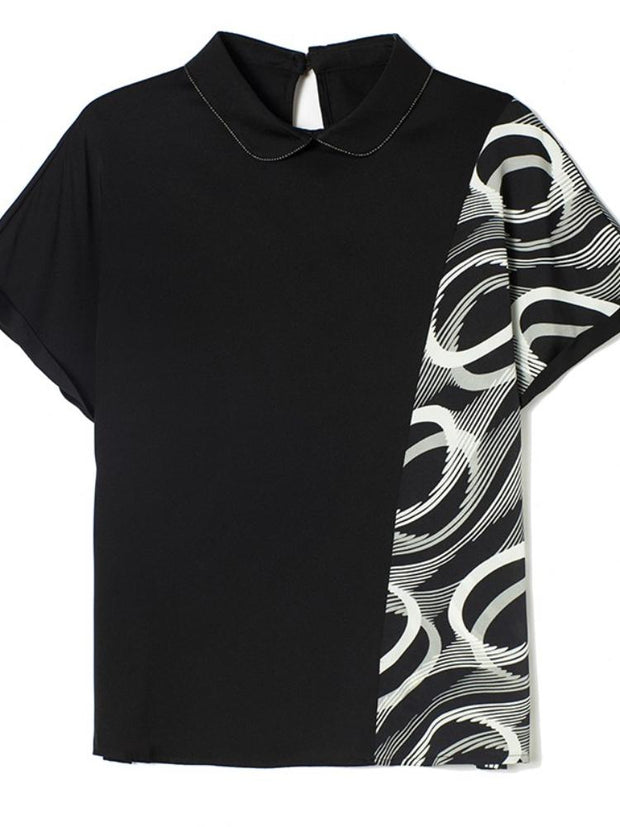 Print Stitched Short Sleeve Top