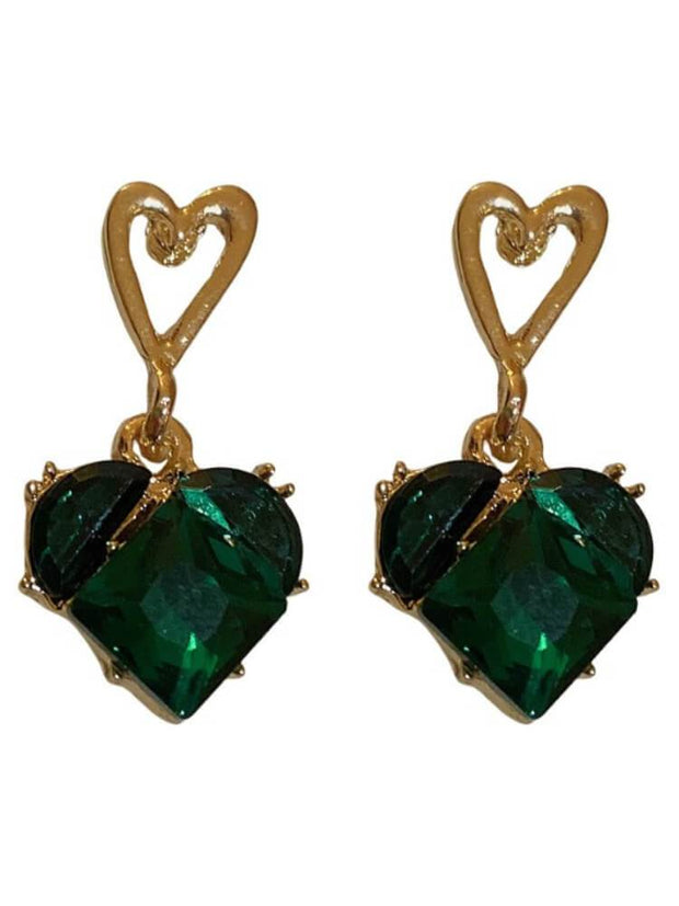 Double Love Diamond Inlaid Emerald Earrings