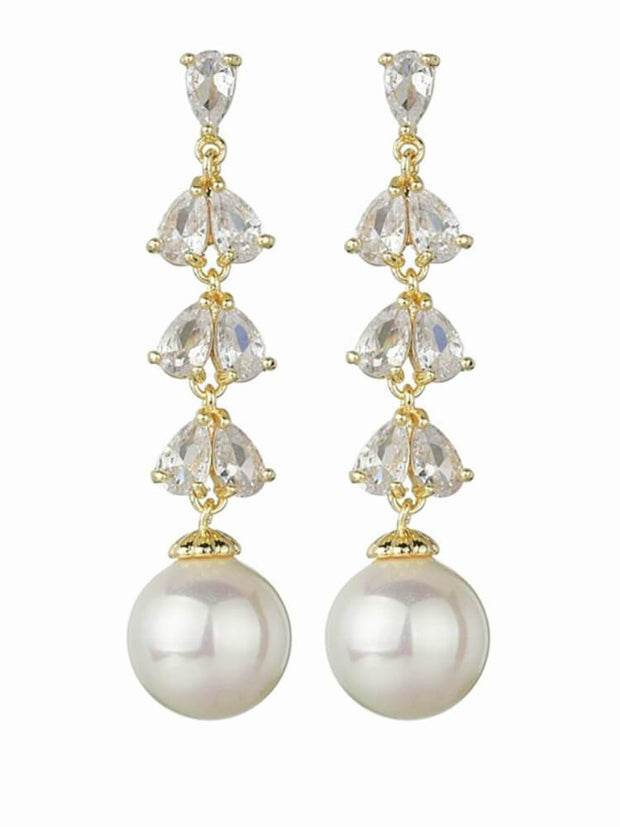 S925 Sterling Silver Needle Pearl Pendant Earrings