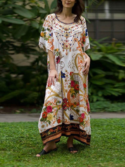 Printed Bat Sleeve Loose Dress