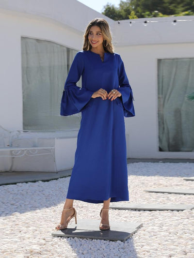 Blue Loose Ruffle Sleeve Middle East Dress