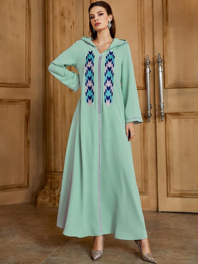 Long Sleeved Embroidered Hooded Dress