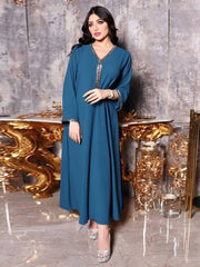 Women's V-neck Hot Diamond Robe Jalabiya Dress