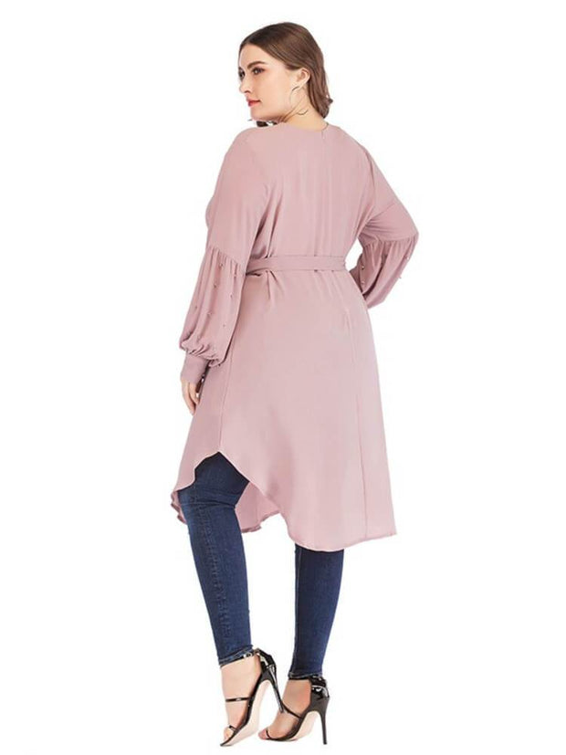Women's Beaded Long Sleeve Round Neck Shirt