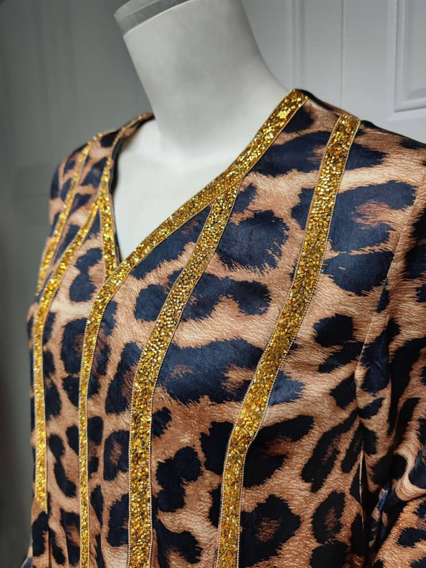Leopard Hot Diamond Arab Muslim Dress Robe