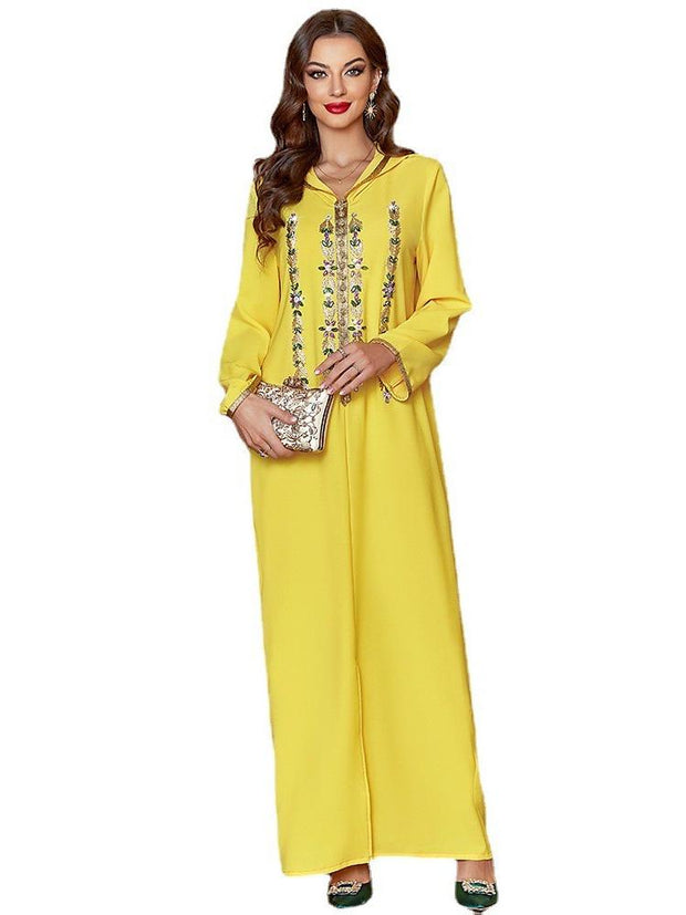 Bright Yellow Hat Hand Sewn Diamond Dress