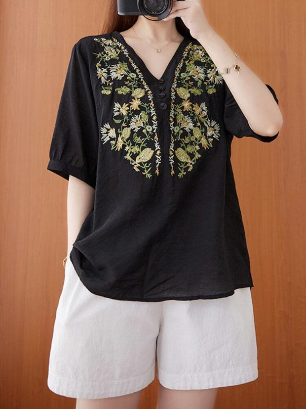 Embroidered Short Sleeve Pullover Shirt