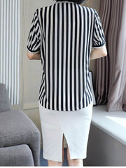 V-neck Striped Top Short Sleeves For Women