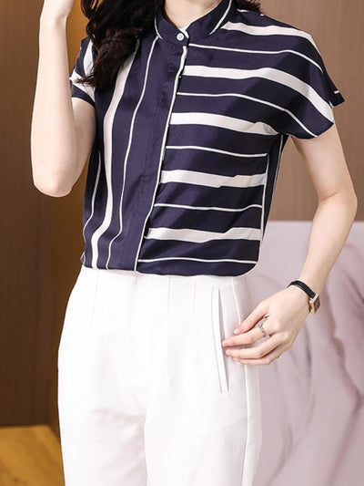 Women's Irregular Striped Short Sleeved Shirt