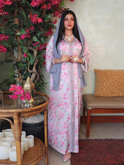 Women's Print V-Neck Jalabiya Dress