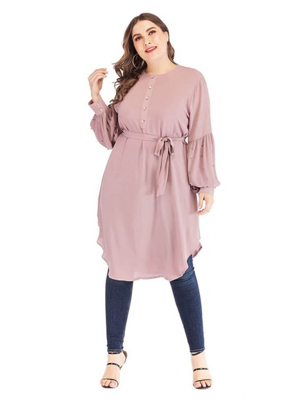 Women's Beaded Long Sleeve Round Neck Shirt