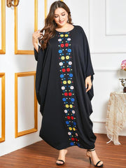 Women's Embroidered Bat Sleeve Robe Kaftan Dress