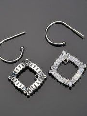 Geometric Zircon Inlaid 925 Sterling Silver Needle Earrings
