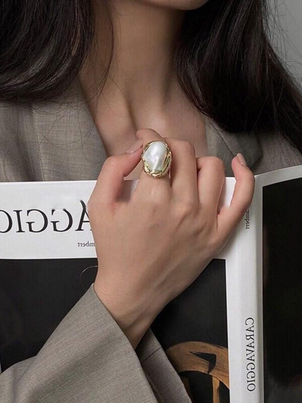 Irregular Geometry Pearl Opening Ring