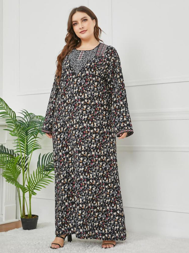 Women's Embroidered Long Sleeved Printed Dress