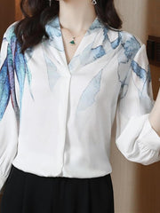 Floral V-neck Medium Sleeve Shirt