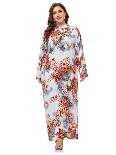 Women's Long Sleeved Nail Button Printed Dress