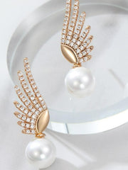 Gold Artificial Shell Bead Feather Earrings