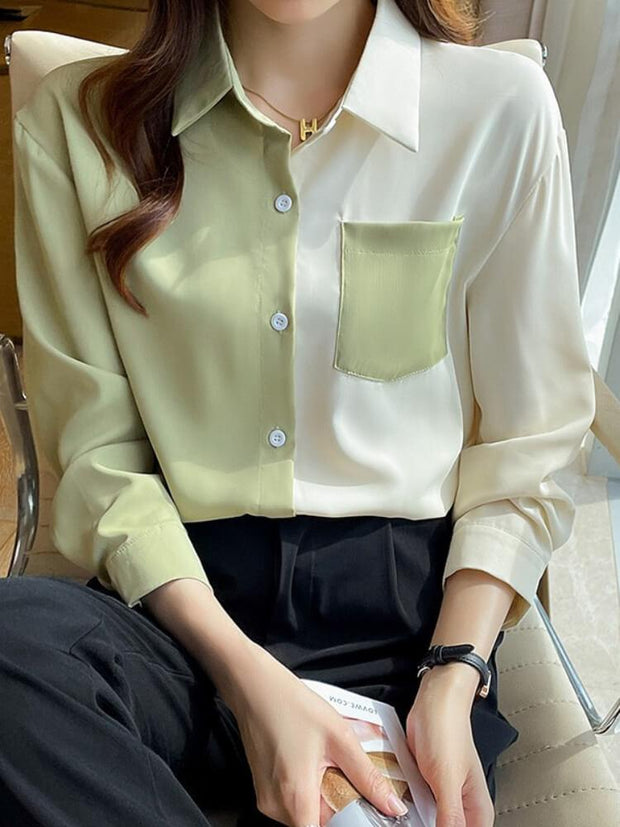 Women's Patchwork Lapel Blouse