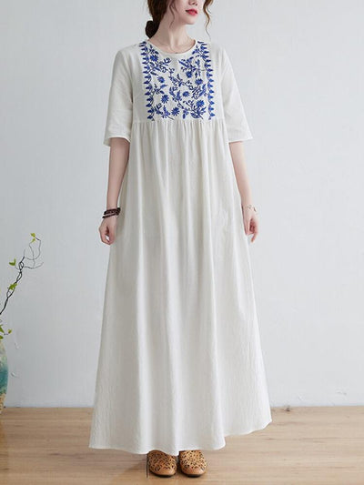 Women's Cotton Linen Embroidered Dress