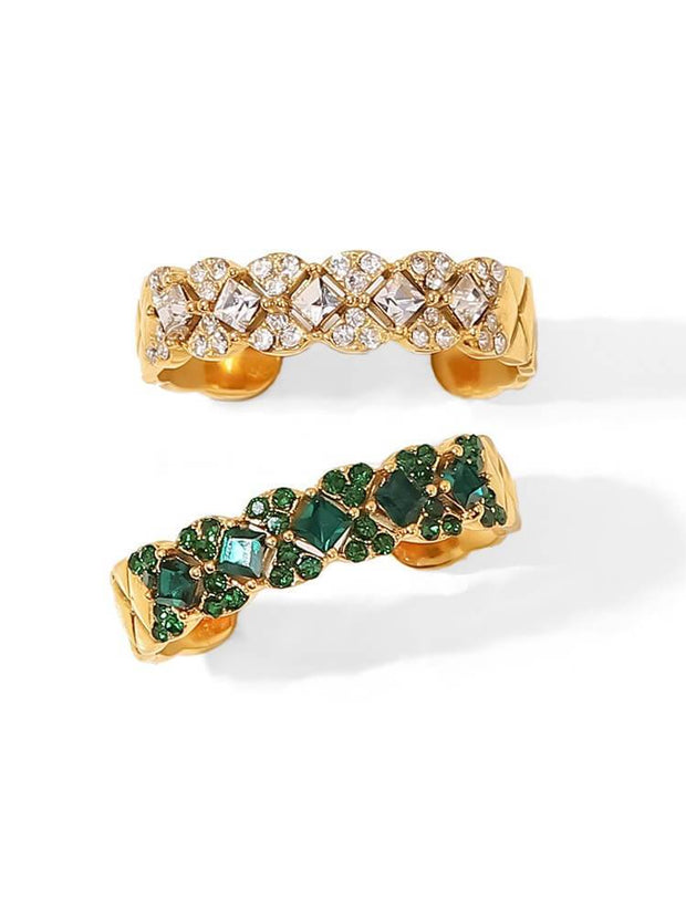 18K Gold Set White Green Diamond Lattice Diamond Open Ring