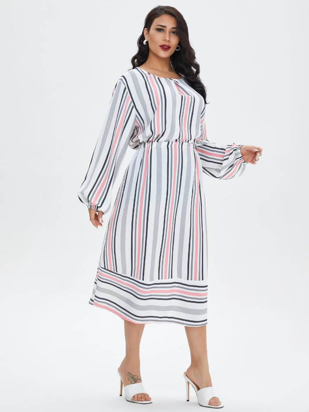 Women's Stripe Loose Long Sleeve Jalabiya Dress