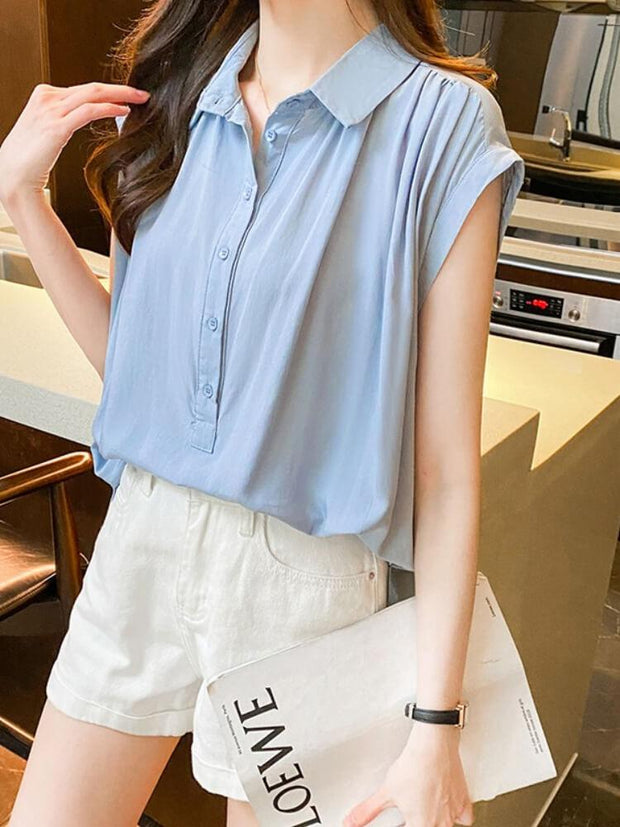 Plain Shirt With Single Collar And Short Sleeves