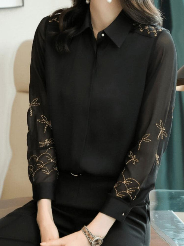 Embroidered Butterfly Long Sleeve Shirt