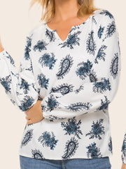 Printed Half Open Neck T-shirt Long Sleeve Top