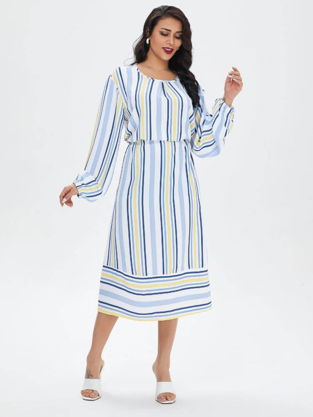 Women's Stripe Loose Long Sleeve Jalabiya Dress