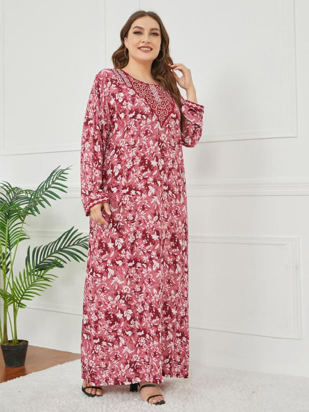 Women's Embroidered Long Sleeved Printed Dress