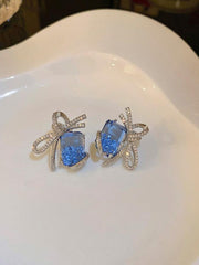 Silver Needle Zircon Bow Ear Needle