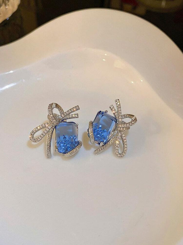 Silver Needle Zircon Bow Ear Needle