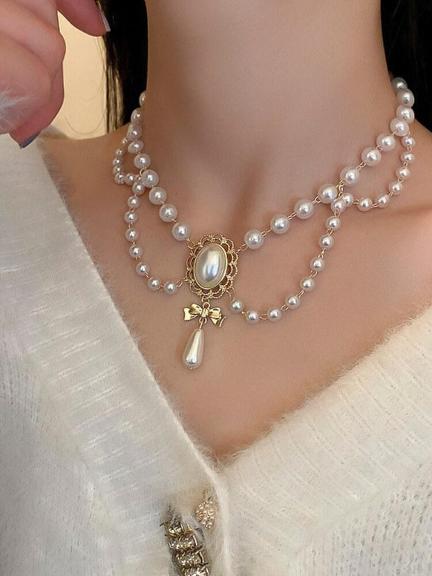 Bow Drop Pearl Vintage Necklace