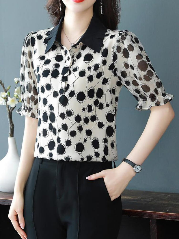 Short Sleeve Polka Dot Chiffon Shirt