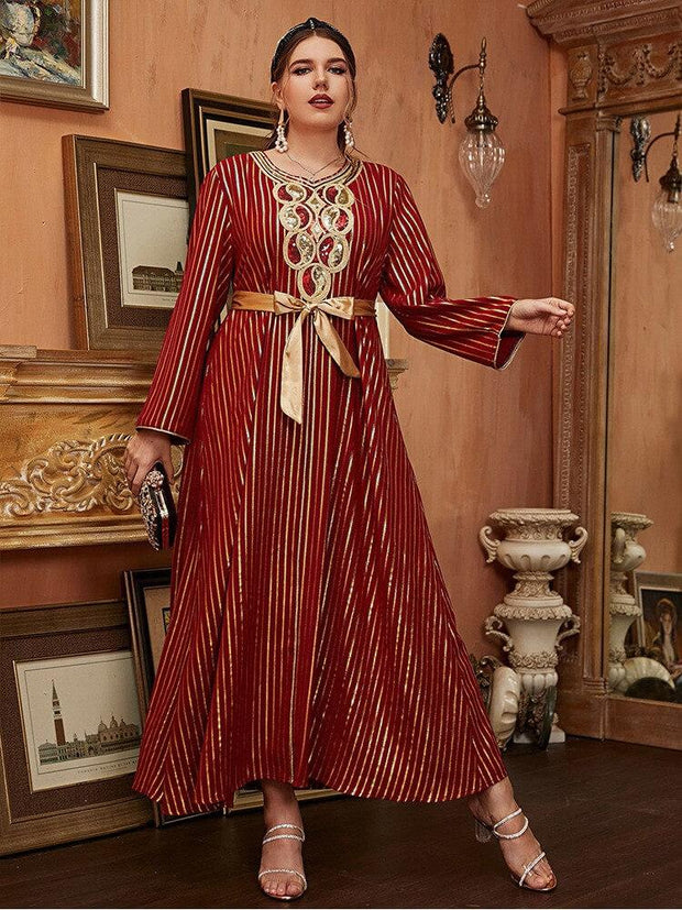 Plus Size Gold Stripe Sequin Embroidery Jalabiya