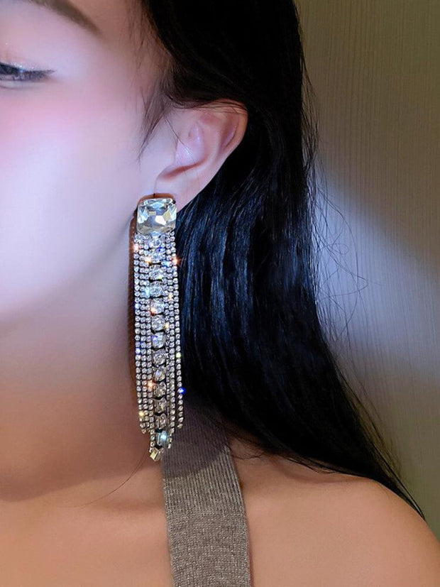 925 Silver Needle Diamond Tassel Earrings