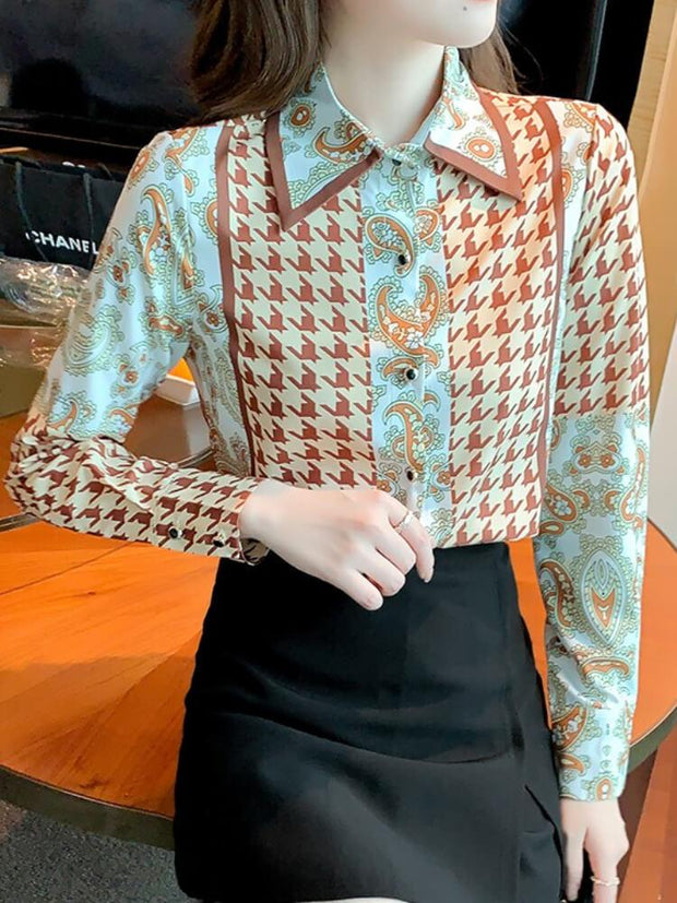 Women's Printed Polo Long Sleeve Shirt