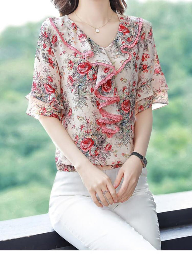 Women's Floral Lace Chiffon Shirt