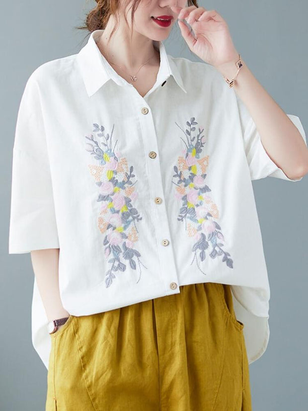 Women's Loose Embroidered Short Sleeved Shirt