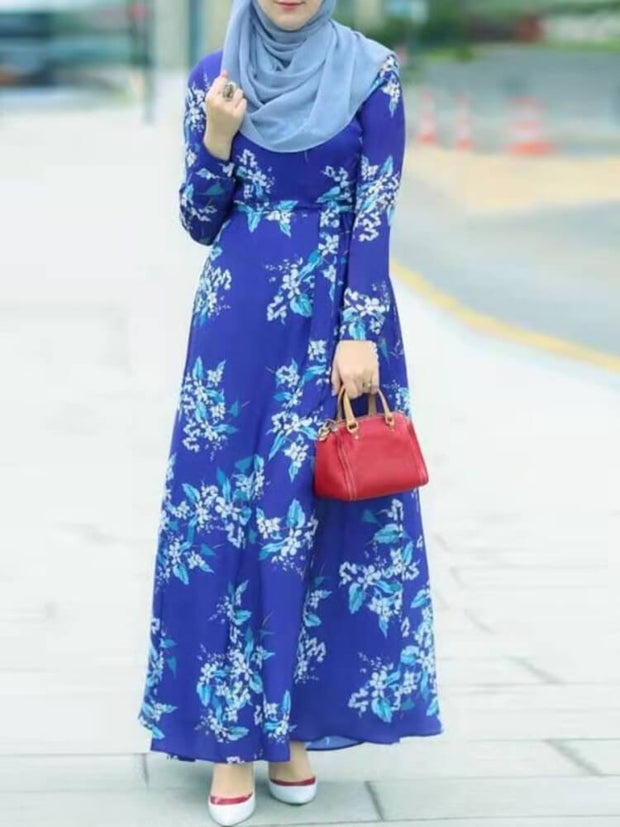 Malay Printed Round Neck Jalabiya Dress